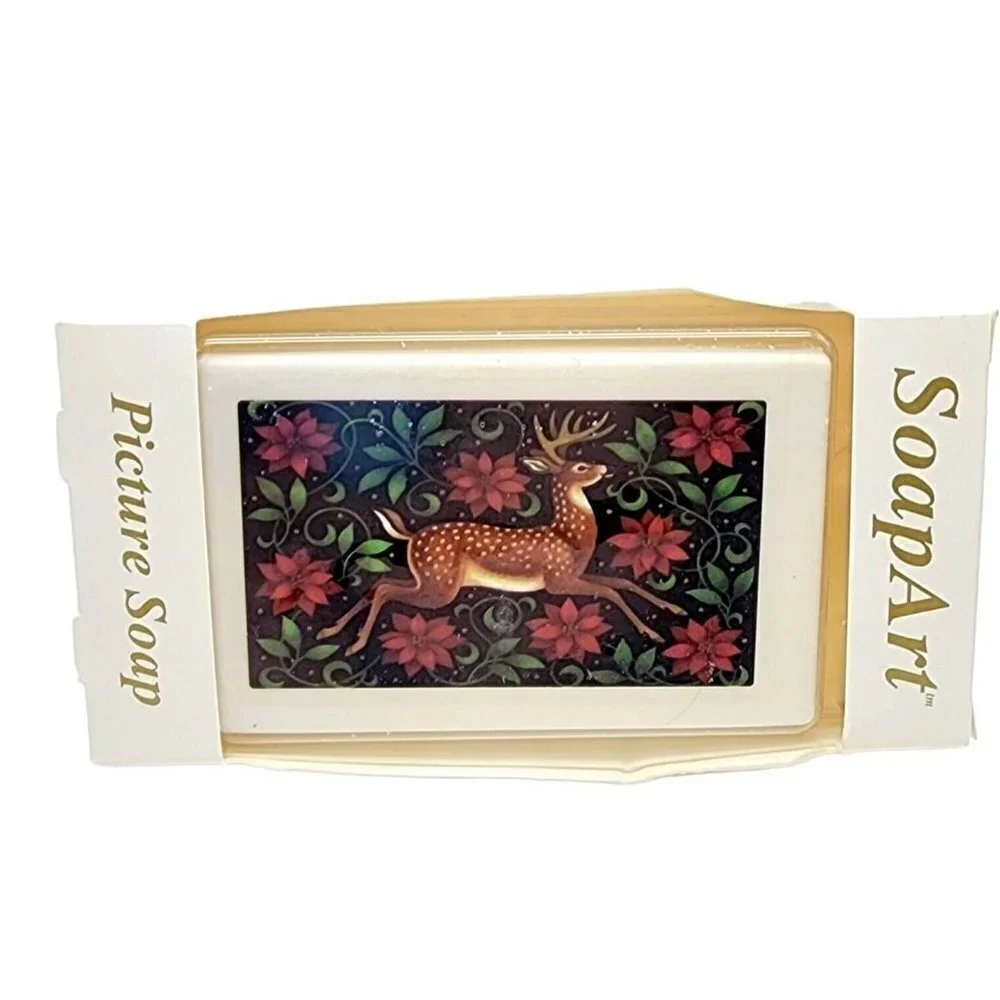 Lasting Impressions Soap Art Picture Soap DEER Floral Flowers Red Green 3.5 oz